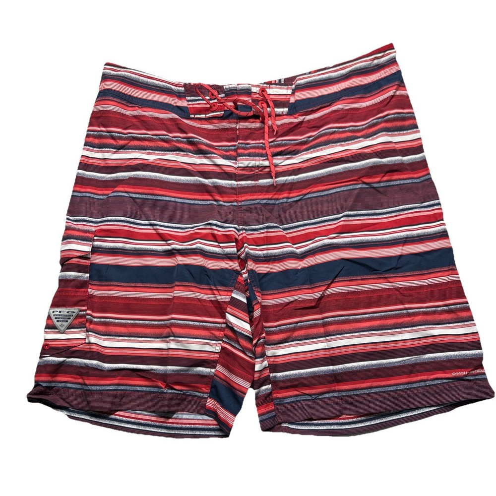 Columbia mens PFG Boarding Shorts 40 Beach Swimming Surfing Red Striped